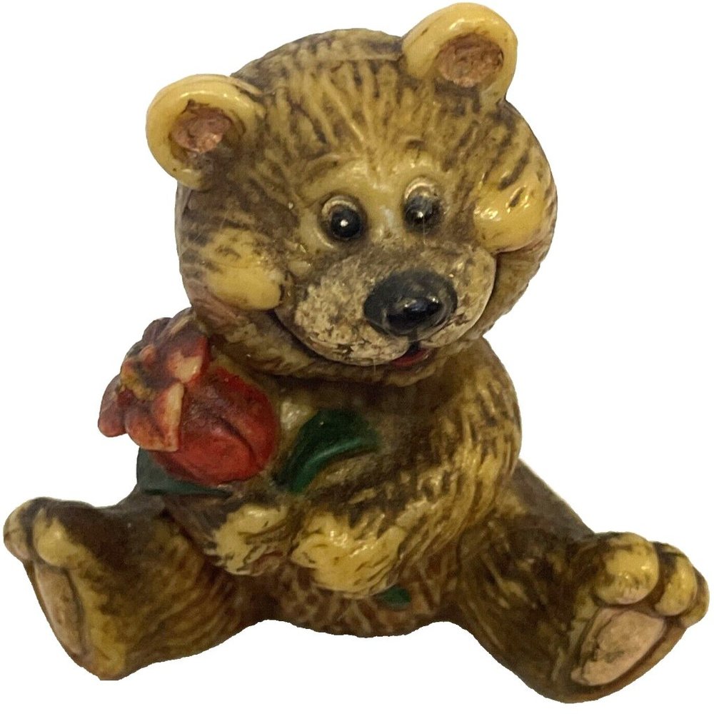 Cleo Bear Figurine By Gibson Greetings Holding Rose 2.5" Vintage 1988